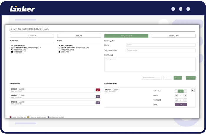 OMS system: returns management view