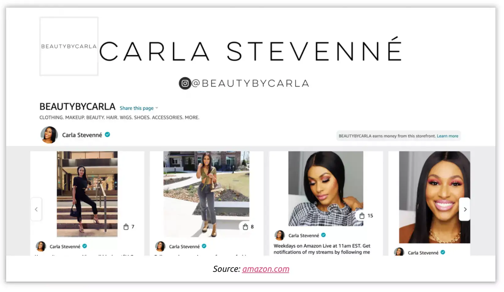 amazon fba influencer marketing: Carla Stevanne Amazon store front.