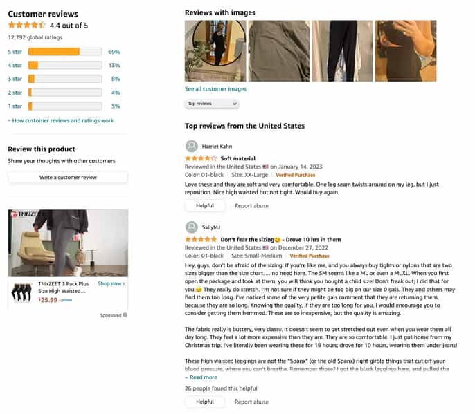 Example of customers reviews: using stars rating, photos and typical text descriptions.