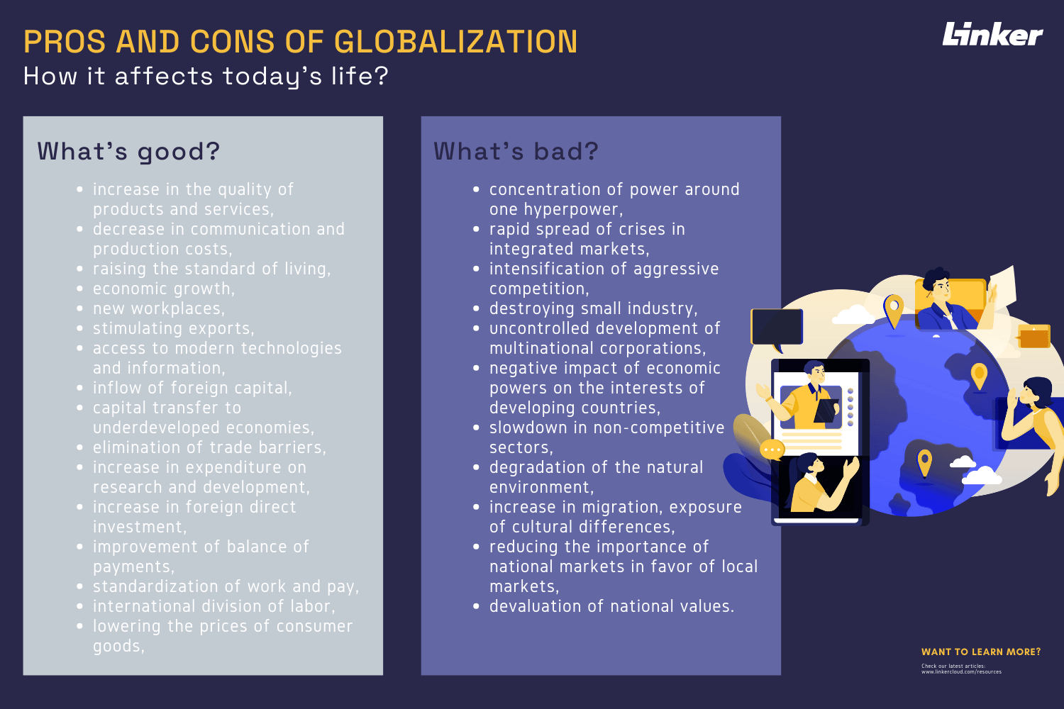 Infographic: pros and cons of globalization.