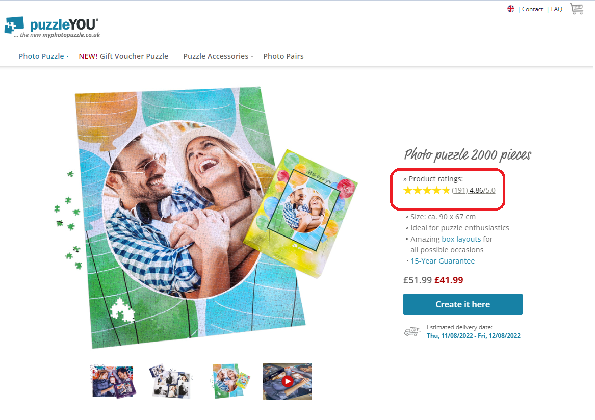 Ecommerce fulfillment and CX: puzzleyou product page with reviews
