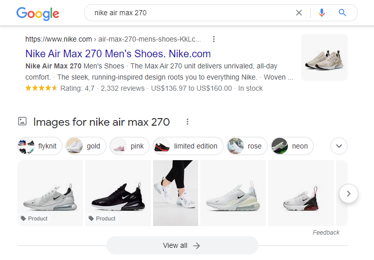 Ecommerce fulfillment and CX: star-ratings in a google search result