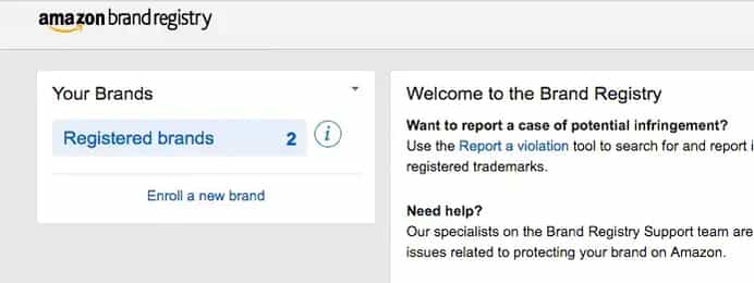 Screenshot from the Amazon Brand Registry page.