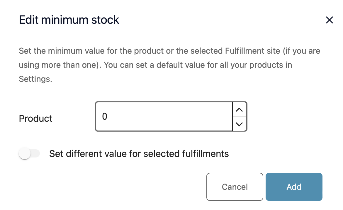 Screen z Linker Cloud platform: minimum stock editing view.