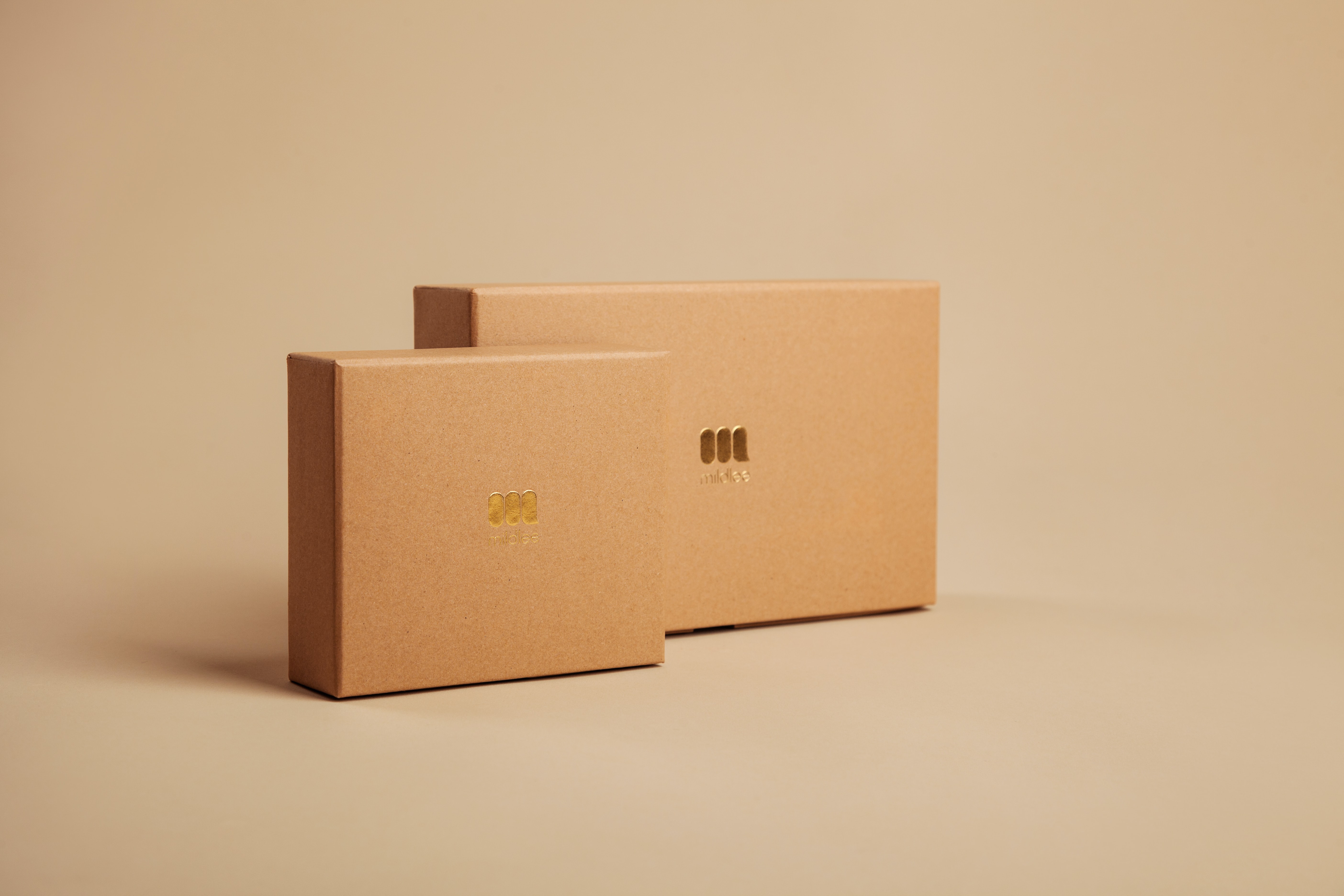 Example of types of packaging solutions: brown elegant cardboard boxes.